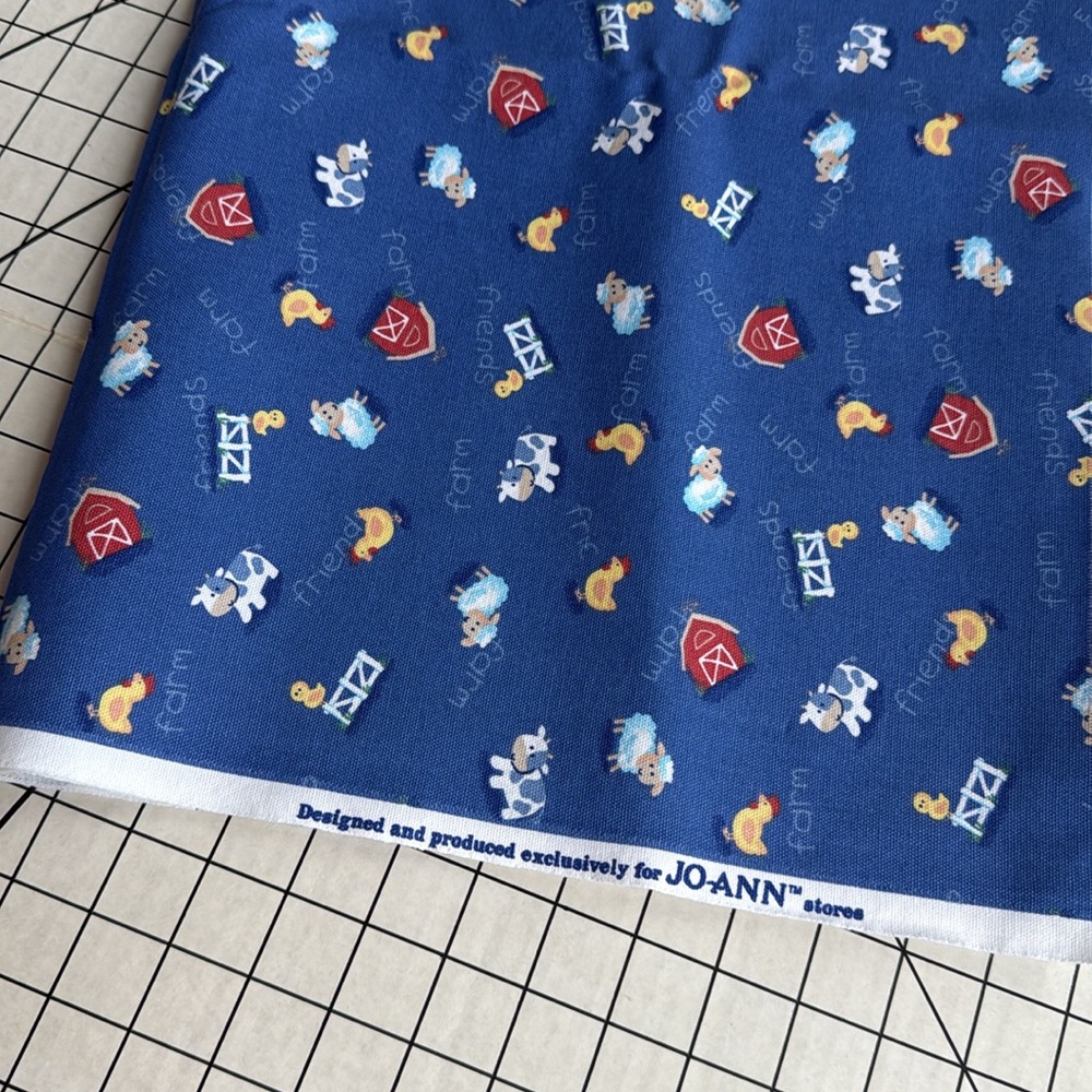 1.5 Yards Farm Friends Fabric – Blue Barnyard Animal Print – JoAnn Exclusive